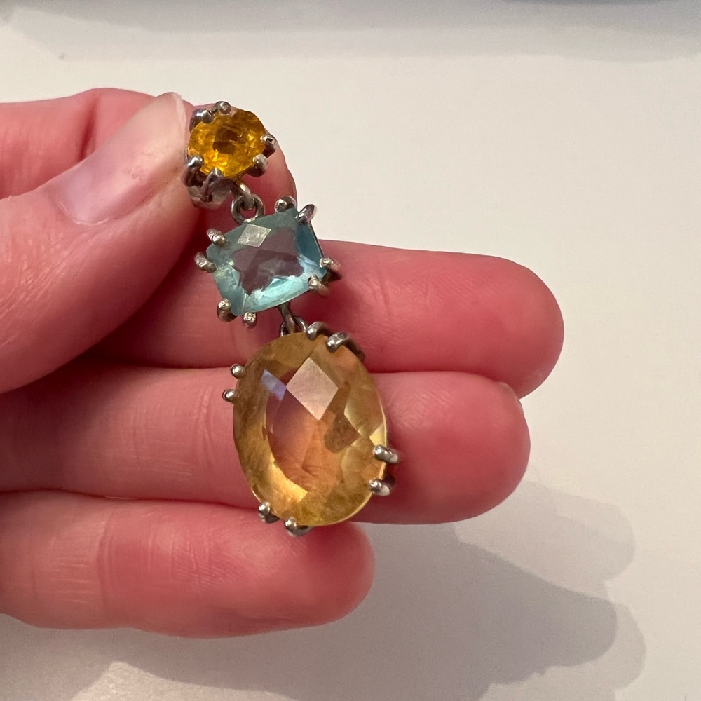 Citrine and aquamarine silver post dangle earrings
